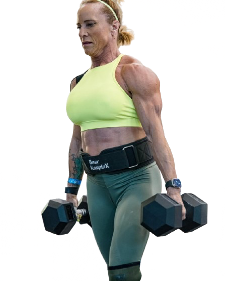 Shauna Lubrani dumbbell carry at 1st Phorm Legends