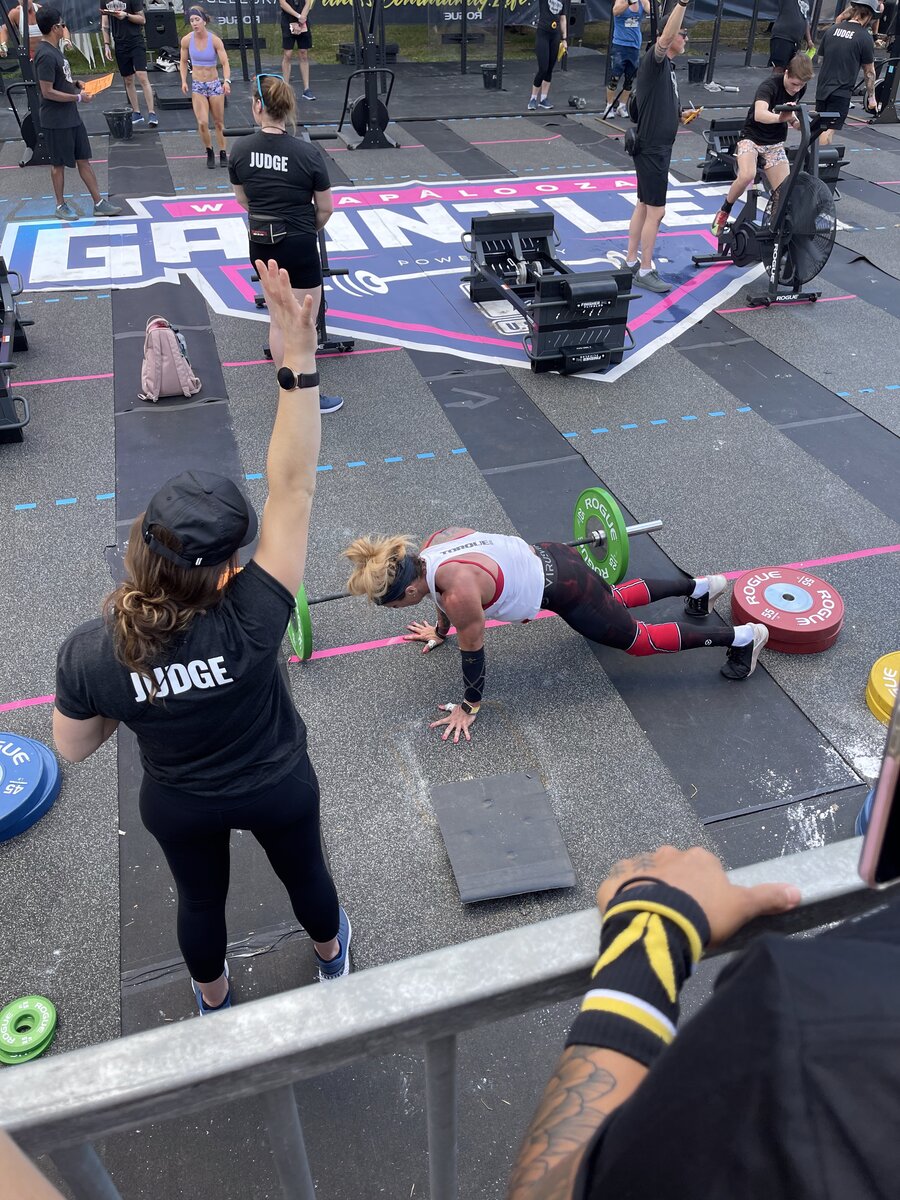 Shauna Lubrani burpee over bar Gauntlet